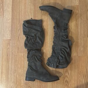 Tall rouched grey boots